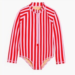 Crewcuts | NWOT - Striped Rash Guard One Piece - Pink/Red - Size 10 - UPF 50